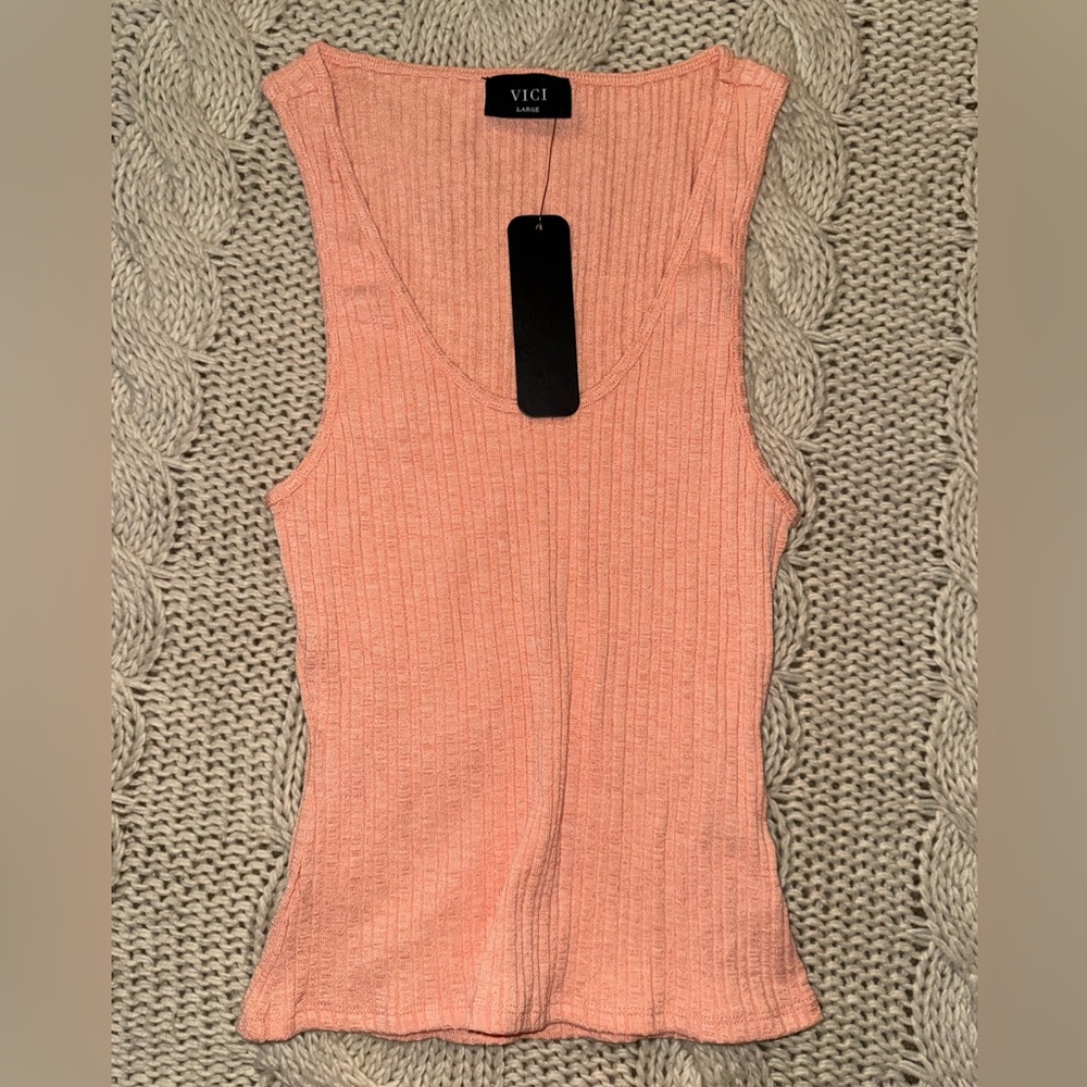 VICI Peach Ribbed Knit Tank Top New large